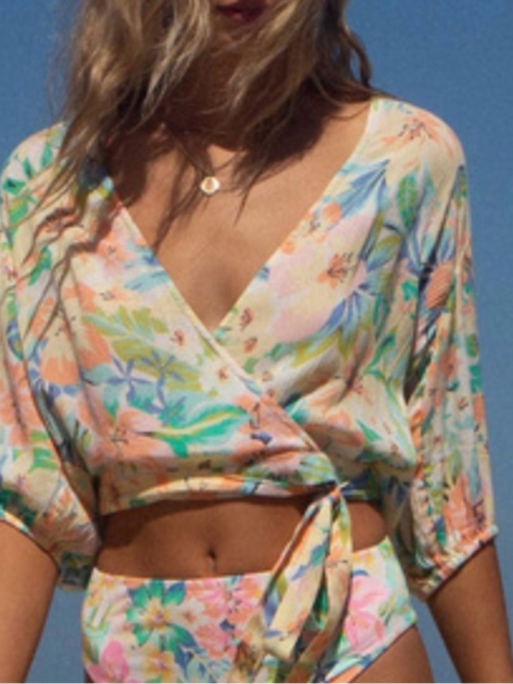 Floral Wrap Crop Top - Pastel Multicolor
